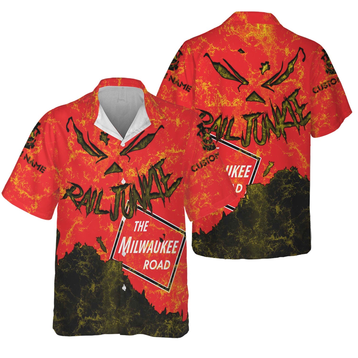 Railspirit Personalized Chicago, Milwaukee, St.Paul and Pacific Railroad Hawaiian Shirt Torn Graphic Style Milwaukee Road Train Shirt For Rail Junkie