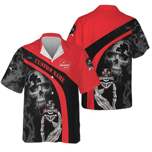 Railspirit Personalized Chicago, Milwaukee, St. Paul and Pacific Railroad Hawaiian Shirt Flame Skull Design Milwaukee Road Train Shirt