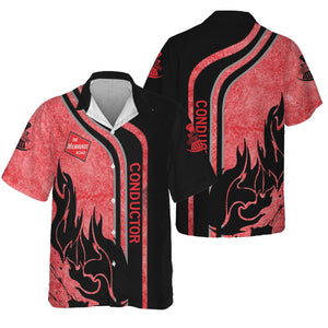 Railspirit Personalized Chicago, Milwaukee, St. Paul and Pacific Railroad Hawaiian Shirt Flame Design Custom Job Position Milwaukee Road Train Shirt