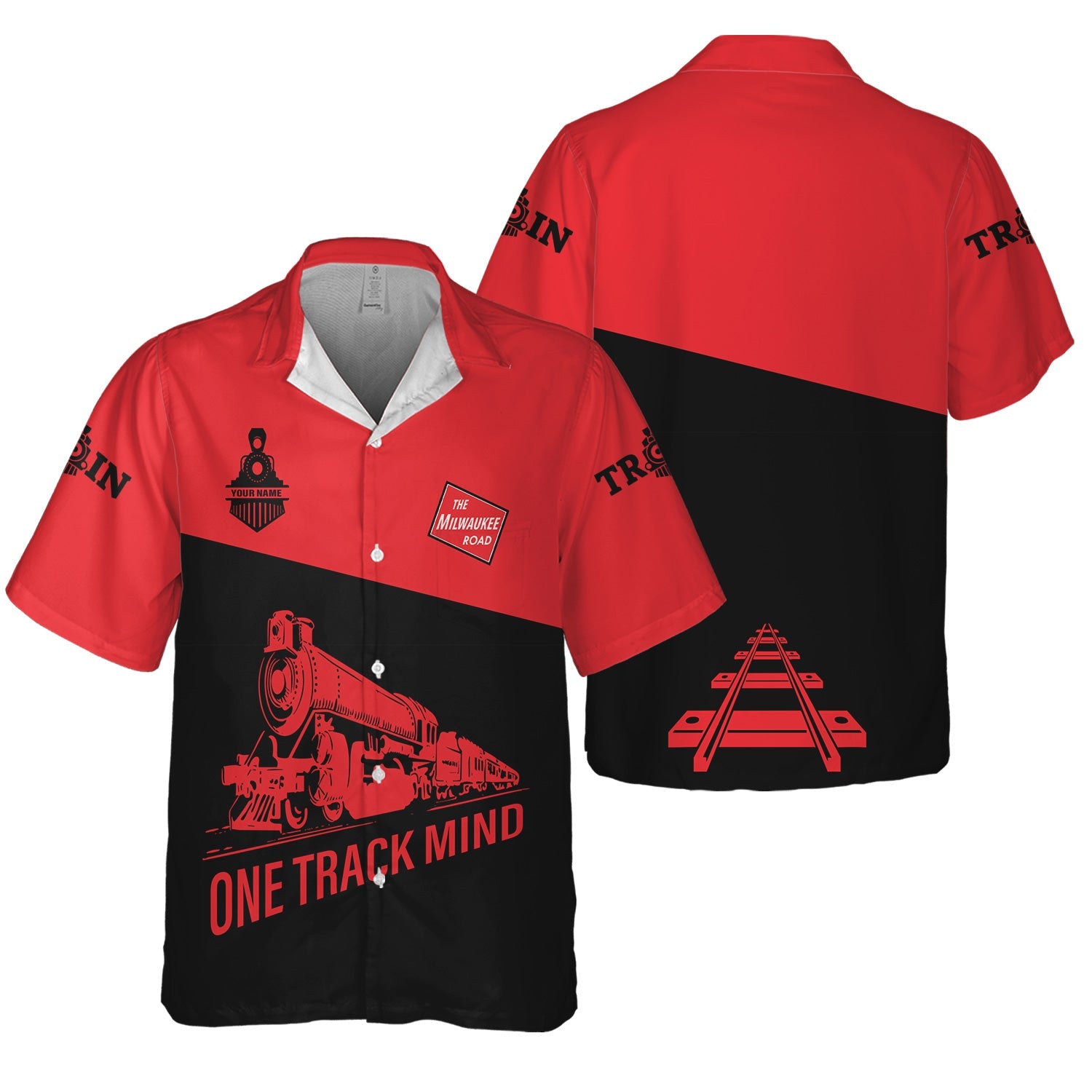 Railspirit Personalized Chicago, Milwaukee, St. Paul and Pacific Railroad Hawaiian Shirt One Track Mind Unisex Train Shirt Gift Idea For Train Lover