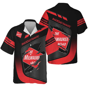 Railspirit Personalized Chicago, Milwaukee, St. Paul and Pacific Railroad Hawaiian Shirt Ripped Texture Style Milwaukee Road Train Shirt