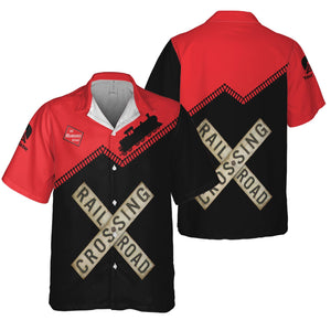 Railspirit Personalized Chicago, Milwaukee, St. Paul and Pacific Railroad Hawaiian Shirt Railroad Crossing Printed Train Track Shirt