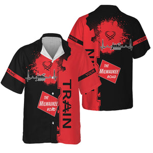 Railspirit Personalized Chicago, Milwaukee, St. Paul and Pacific Railroad Hawaiian Shirt Engine Heartbeat and Track Love Style Milwaukee Road Shirt