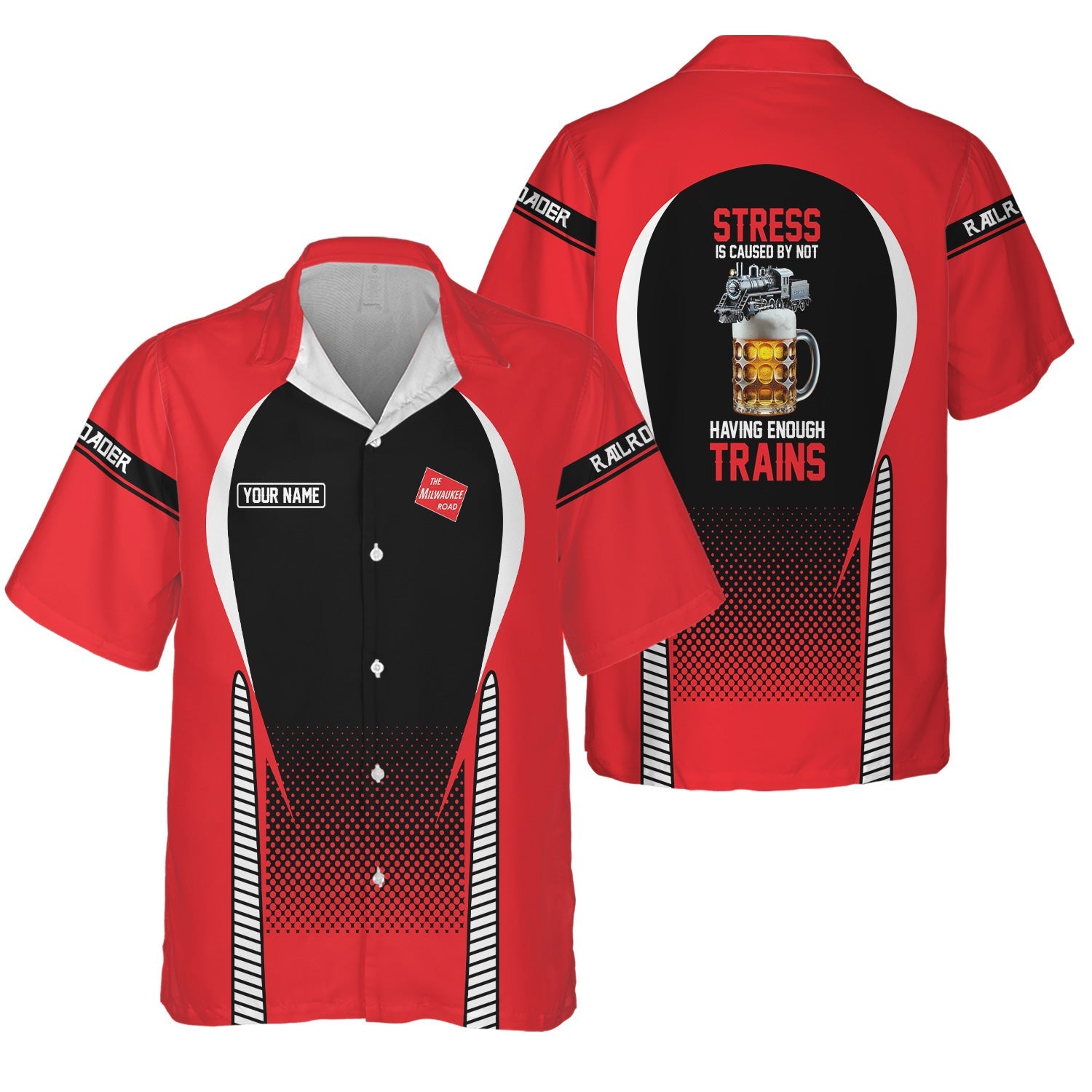 Railspirit Personalized Chicago, Milwaukee, St. Paul and Pacific Railroad Hawaiian Shirt Stress Is Caused By Not Having Enough Trains Milwaukee Road Shirt All Over Print