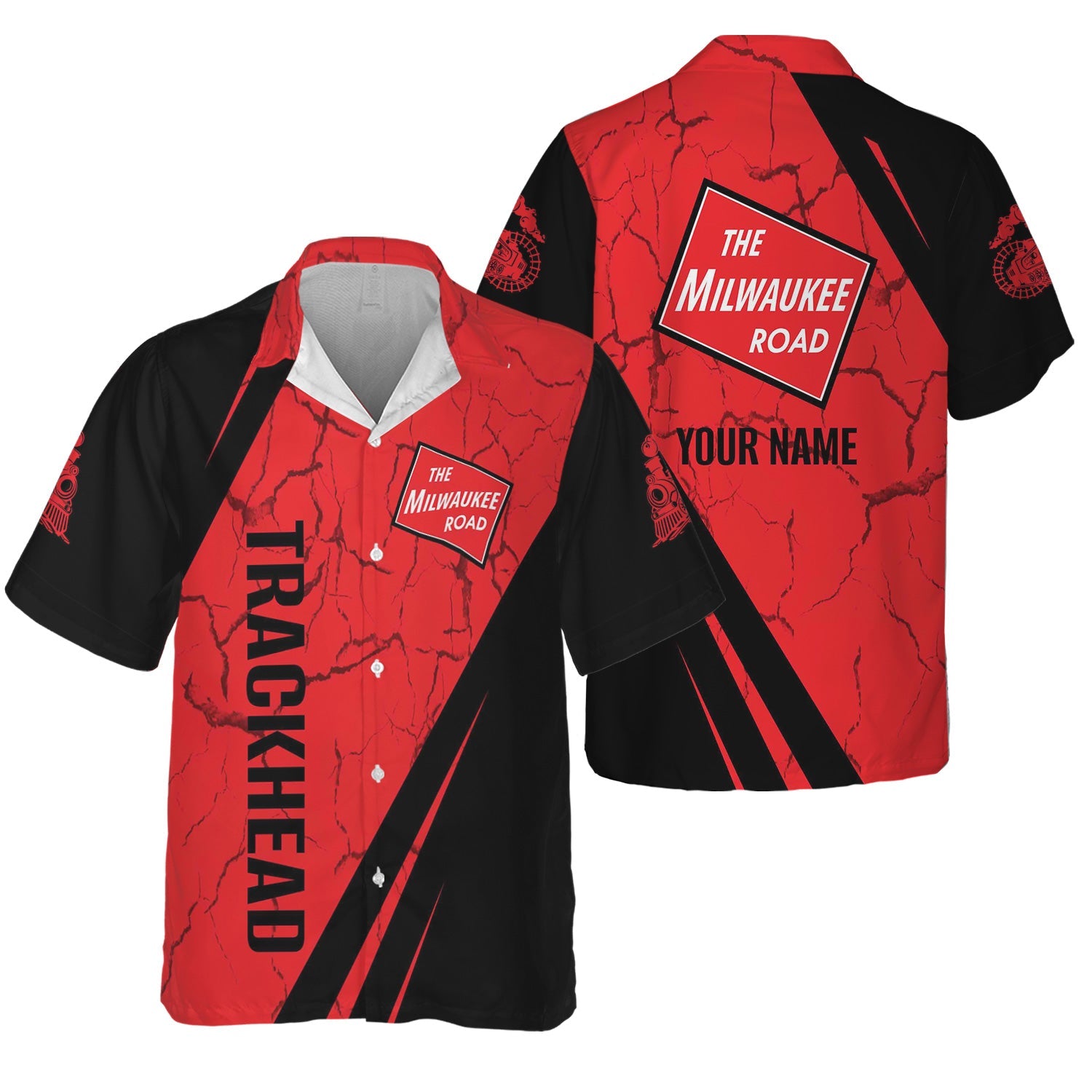 Railspirit Personalized Chicago, Milwaukee, St. Paul and Pacific Railroad Hawaiian Shirt Crackle Texture Style Milwaukee Road Shirt For Trackhead