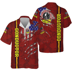 Railspirit Personalized Denver and Rio Grande Western Railroad Hawaiian Shirt USA Flag Claw Art with Custom Job Train Shirt
