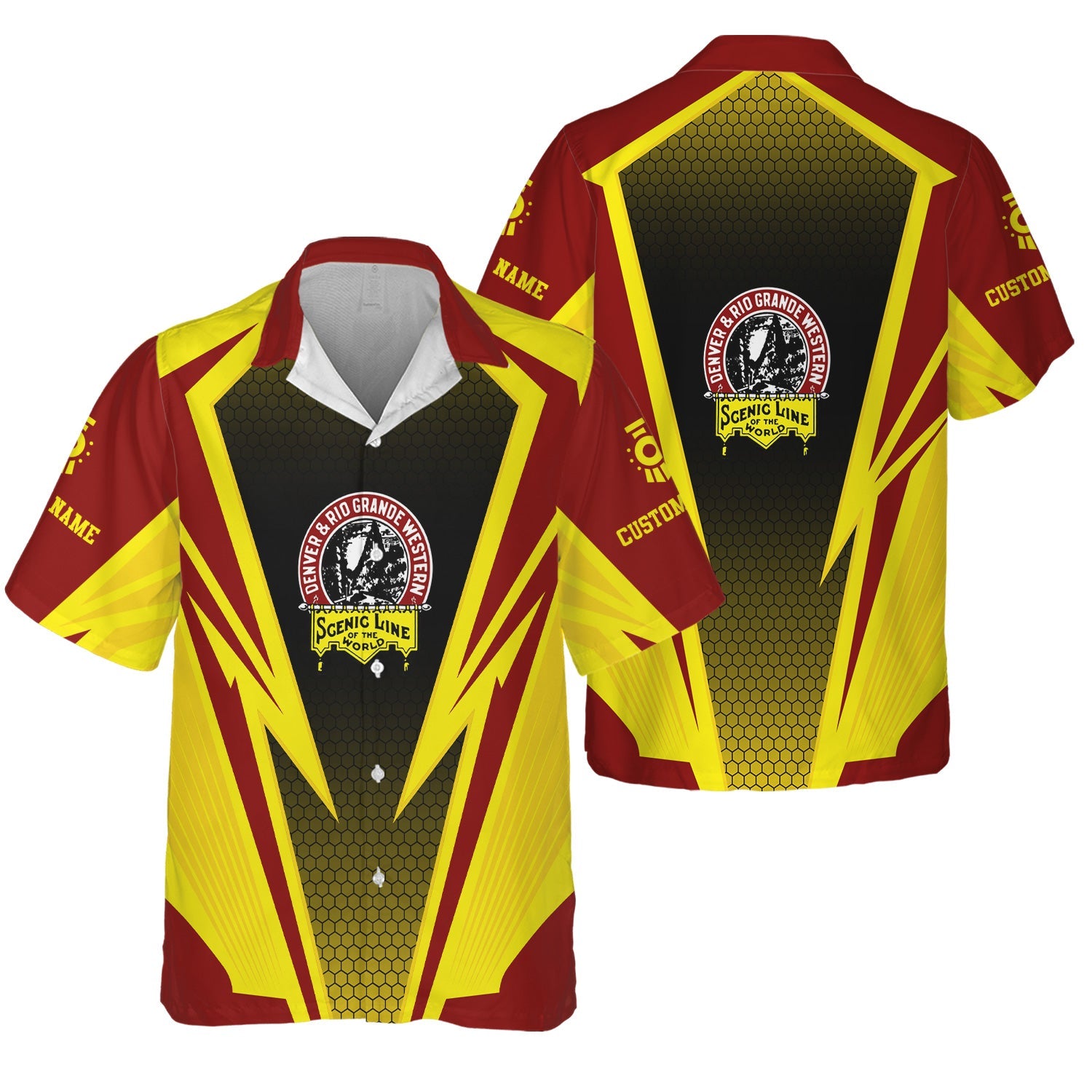 Railspirit Personalized Denver and Rio Grande Western Railroad Hawaiian Shirt Lightning Graphic Style Shirt Gift Idea For Train Lover