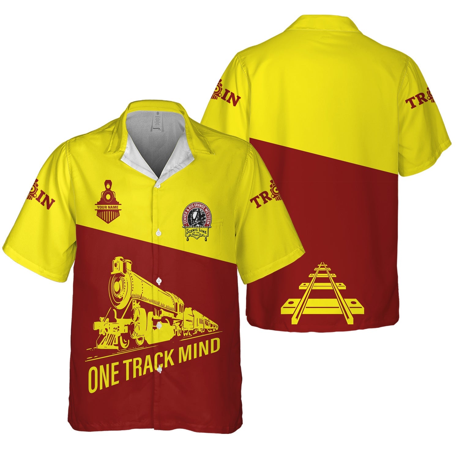 Railspirit Personalized Denver and Rio Grande Western Railroad Hawaiian Shirt One Track Mind Milwaukee Road Unisex Train Shirt
