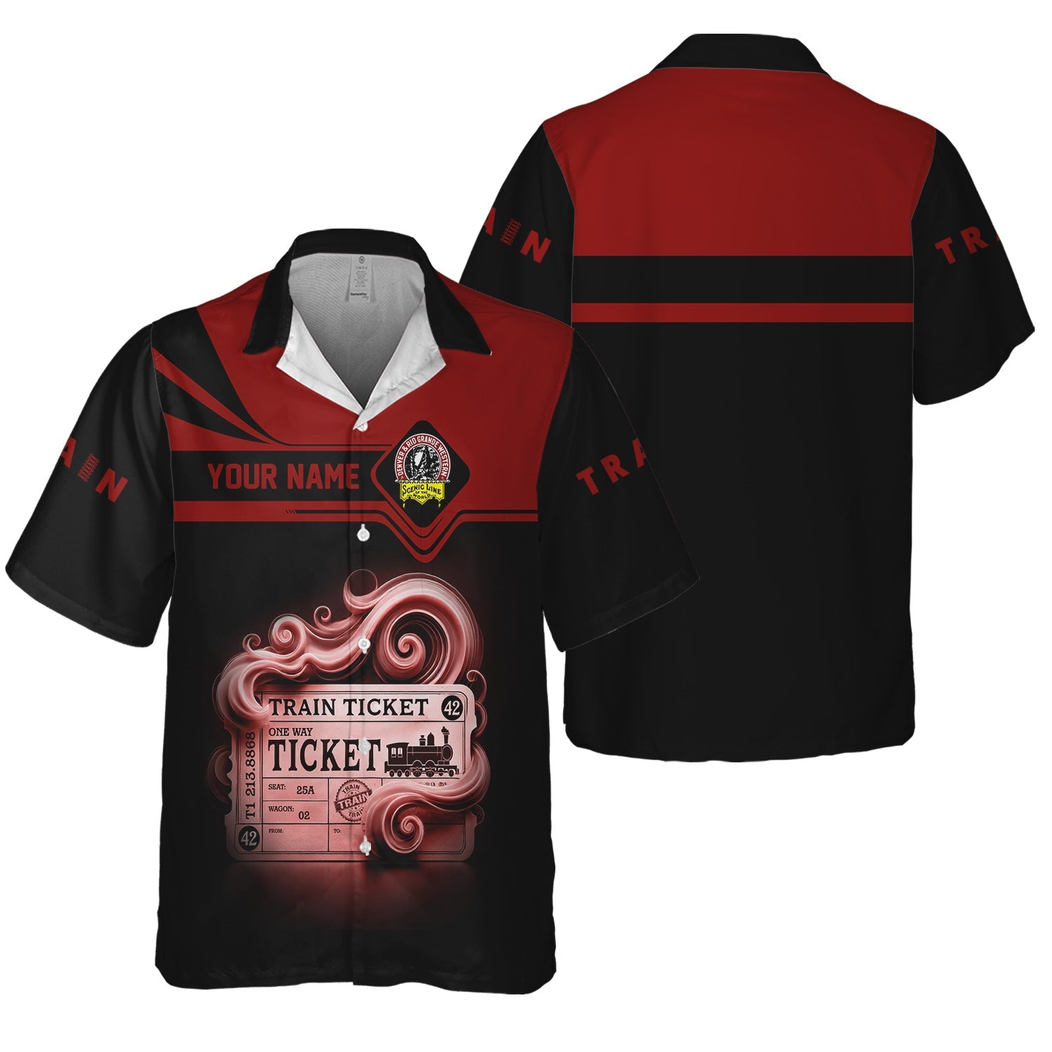 Railspirit Personalized Denver and Rio Grande Western Railroad Hawaiian Shirt Train Ticket American Locomotive Printed Train