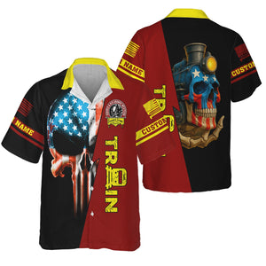 Railspirit Personalized Denver and Rio Grande Western Railroad Hawaiian Shirt Train Skull American Flag Shirt All Over Print