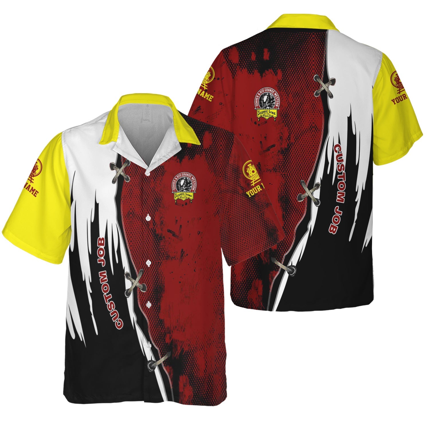 Railspirit Personalized Denver and Rio Grande Western Railroad Hawaiian Shirt Retro Stitches Design with Custom Position Train Shirt