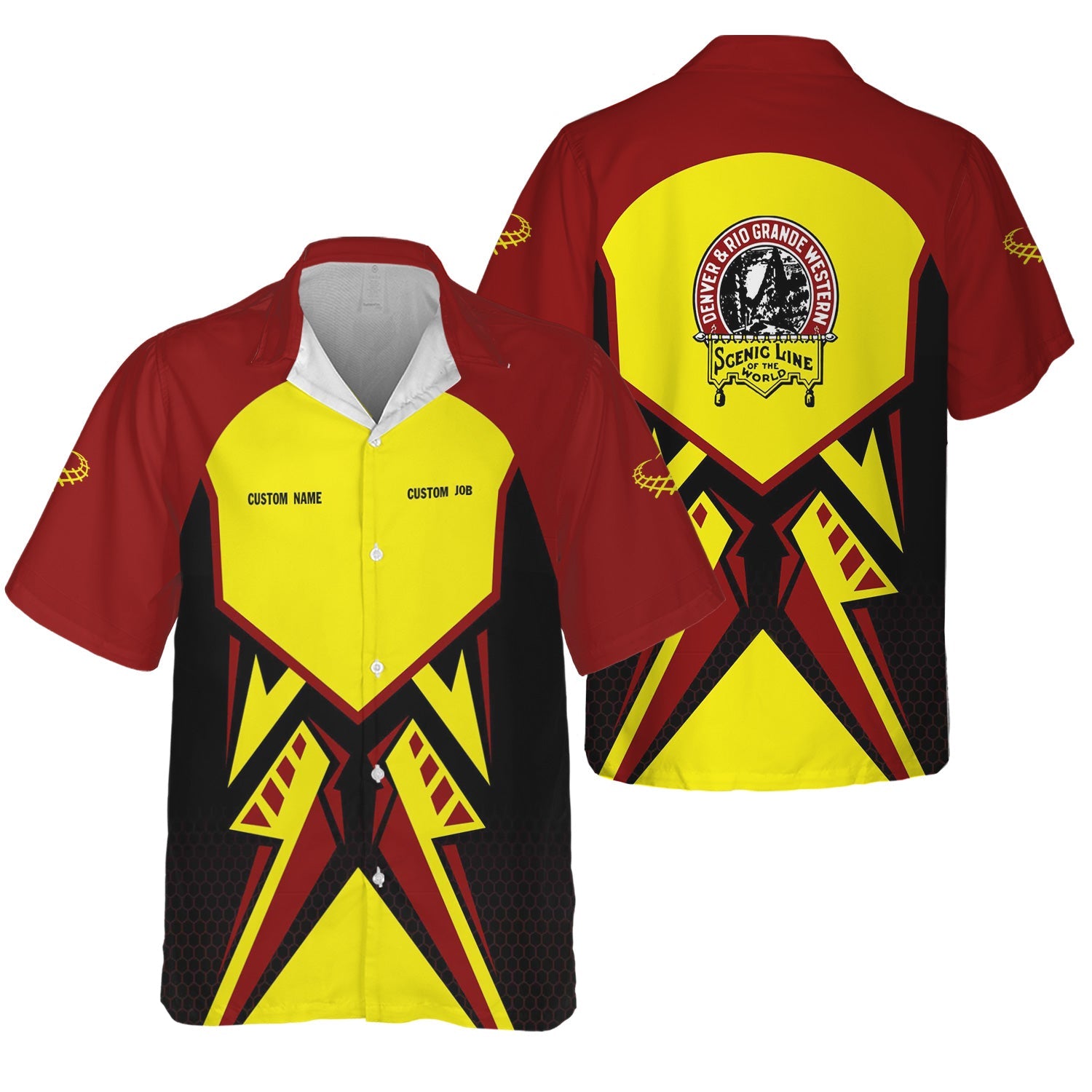 Railspirit Personalized Denver and Rio Grande Western Railroad Hawaiian Shirt Vibriant Style with Custom Position Train Shirt