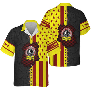 Railspirit Personalized Denver and Rio Grande Western Railroad Hawaiian Shirt American Flag with Crack Effect Train Shirt