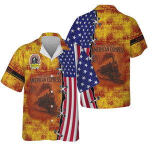 Railspirit Personalized Denver and Rio Grande Western Railroad Hawaiian Shirt Retro American Express Train With USA Flag Shirt