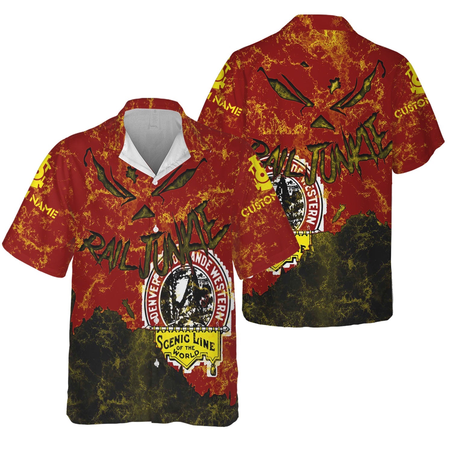 Railspirit Personalized Denver and Rio Grande Western Railroad Hawaiian Shirt Torn Graphic Style Train Shirt For Rail Junkie