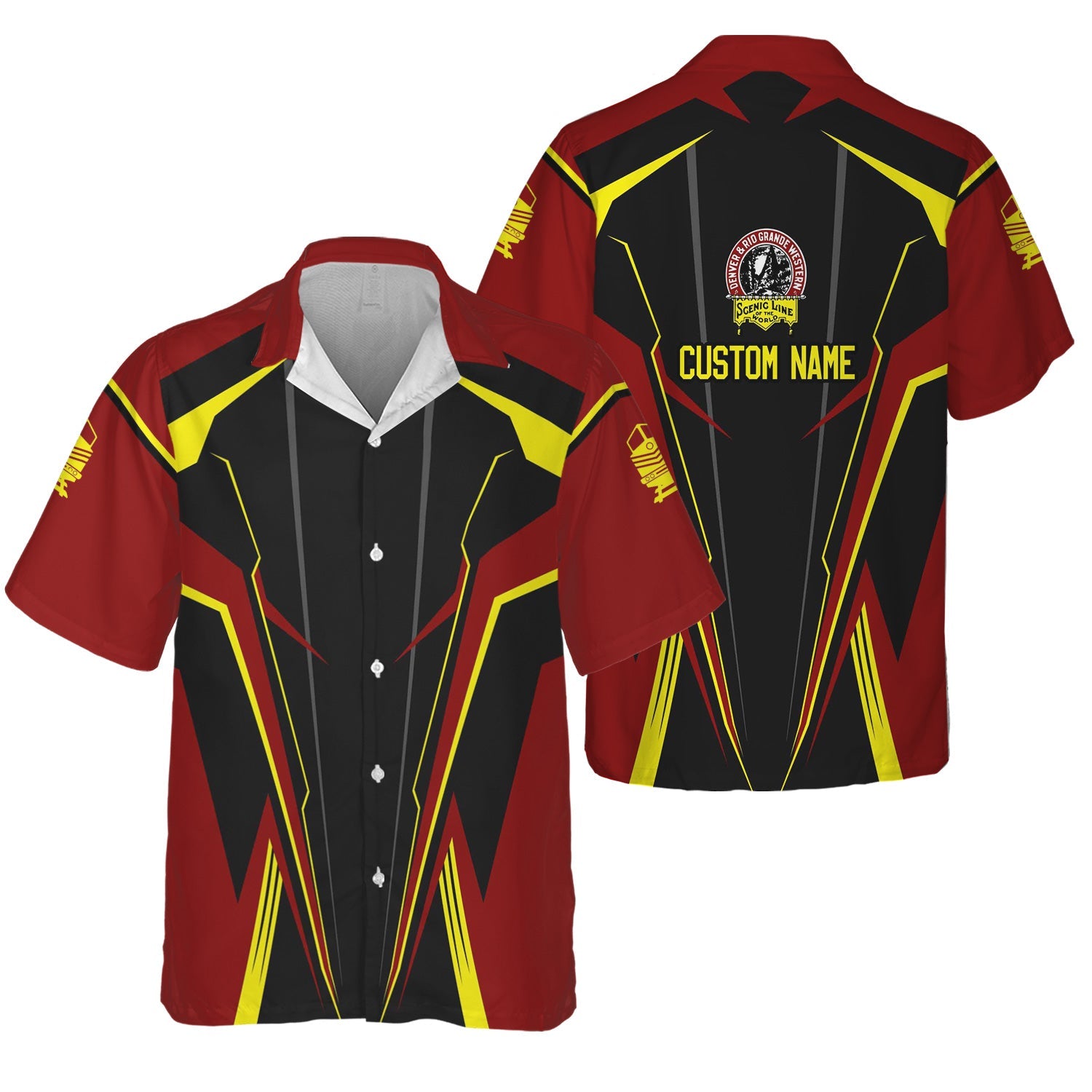 Railspirit Personalized Denver and Rio Grande Western Railroad Hawaiian Shirt Lightning-Edge Design Train Shirt For Railroad Lovers