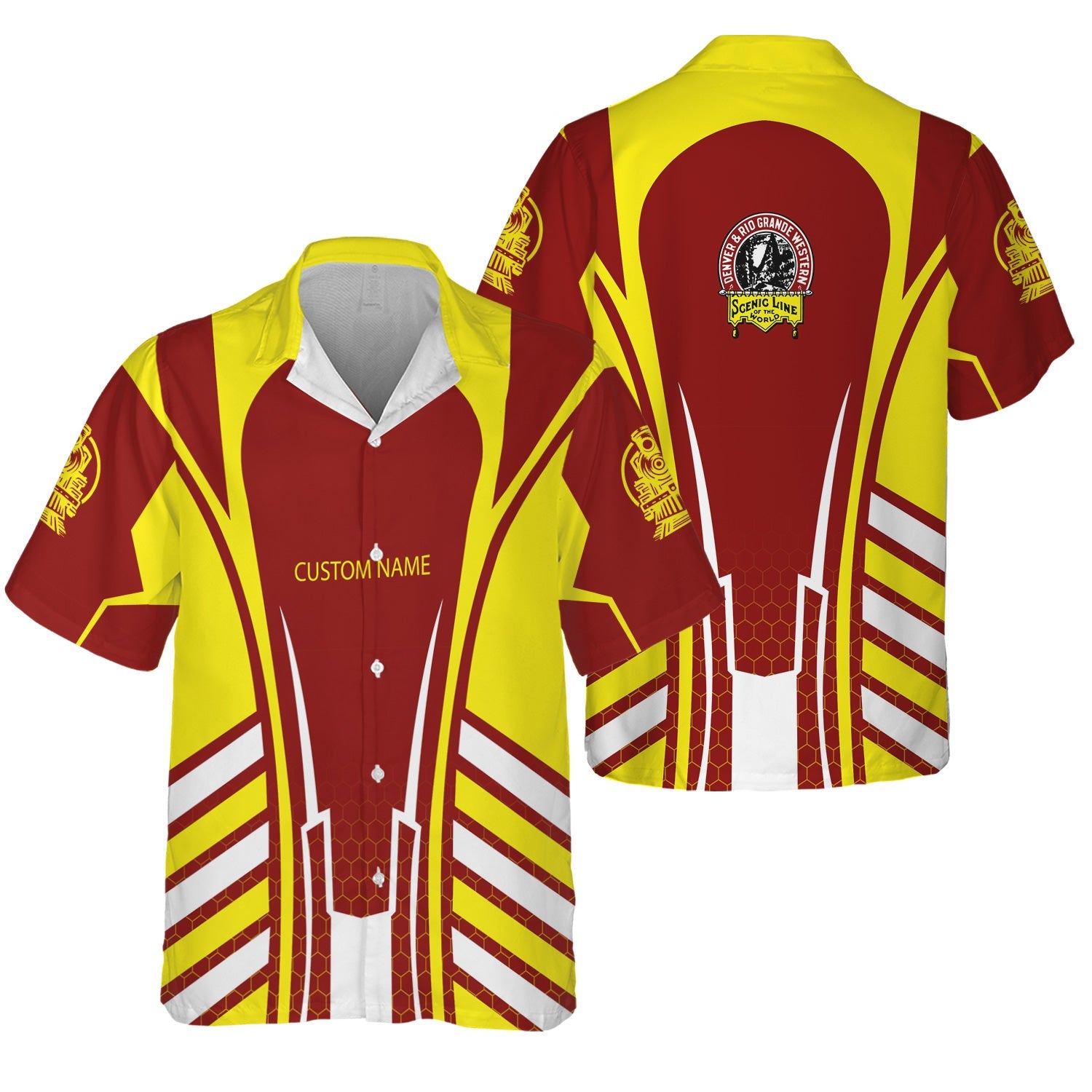 Railspirit Personalized Denver and Rio Grande Western Railroad Hawaiian Shirt Striped Railroad Style Train Shirt All Over Print