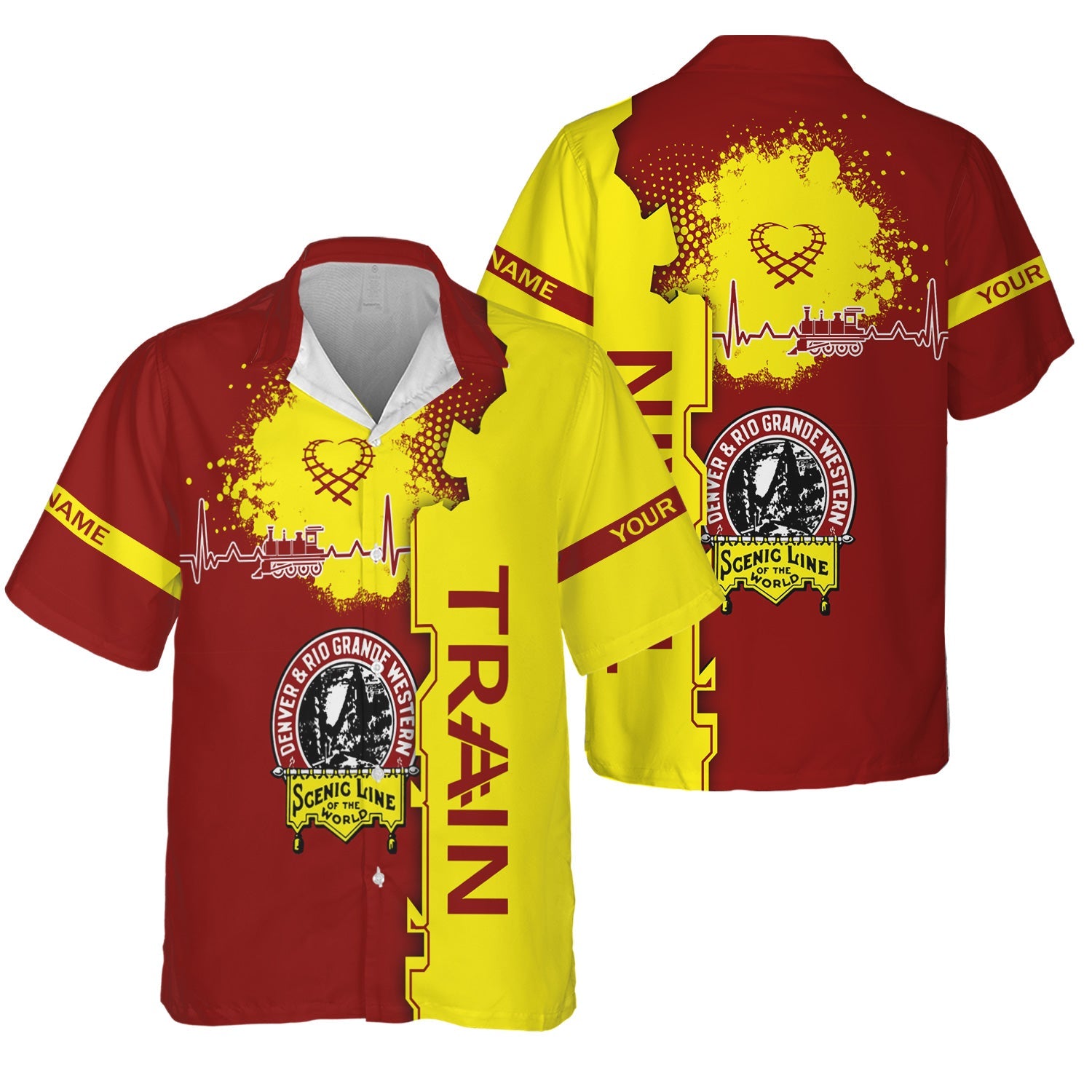 Railspirit Personalized Denver and Rio Grande Western Railroad Hawaiian Shirt Engine Heartbeat and Track Love Style Shirt Gift Idea For Train Lovers
