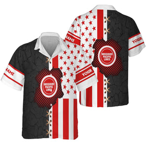 Railspirit Personalized Missouri Pacific Railroad Hawaiian Shirt American Flag with Crack Effect Train Shirt