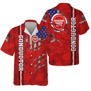 Railspirit Personalized Missouri Pacific Railroad Hawaiian Shirt USA Flag Claw Art with Custom Job Train Shirt