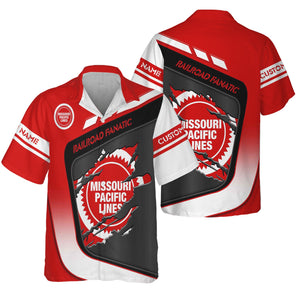 Railspirit Personalized Missouri Pacific Railroad Hawaiian Shirt Ripped Texture Style Train Shirt For Railroad Fanatic