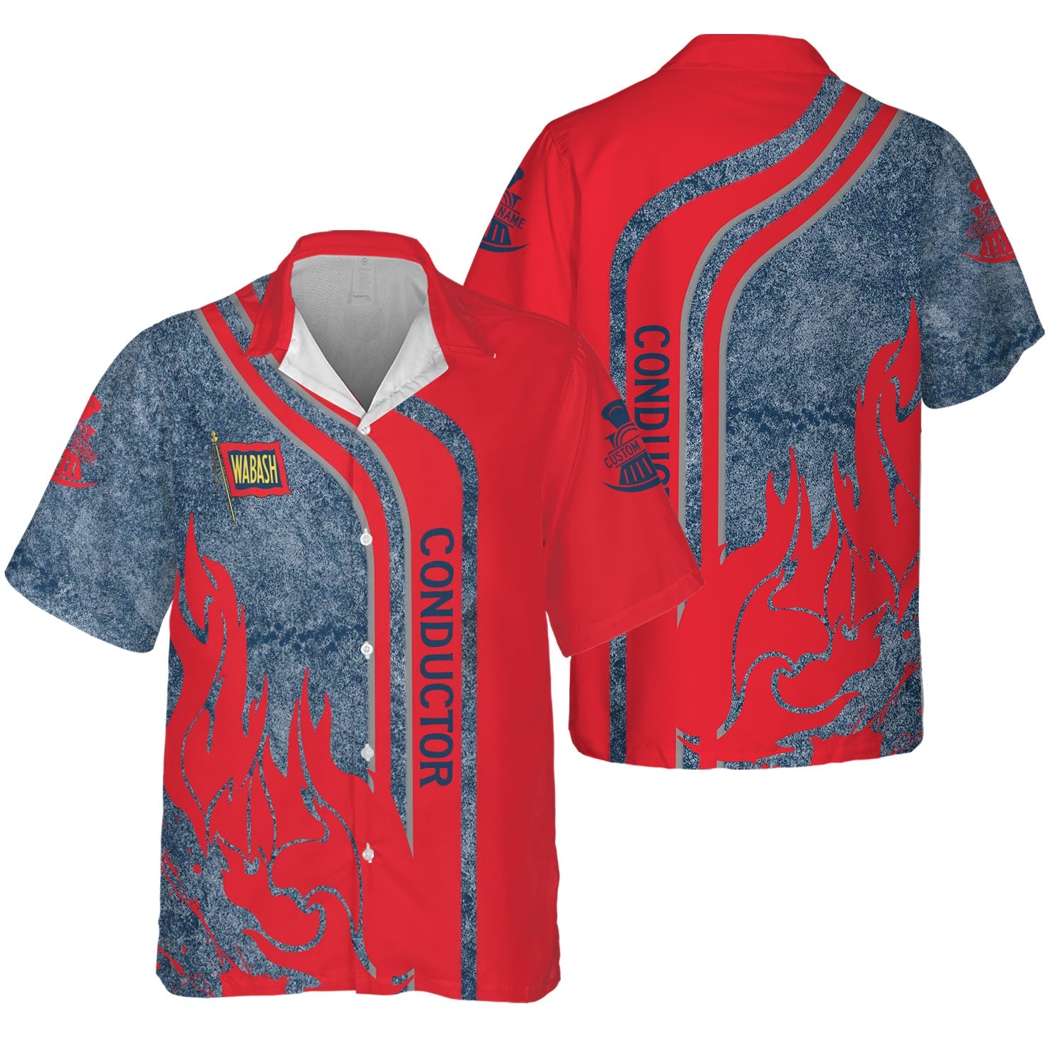 Railspirit Personalized Wabash Railroad Hawaiian Shirt Flame Design with Custom Job Position Train Shirt