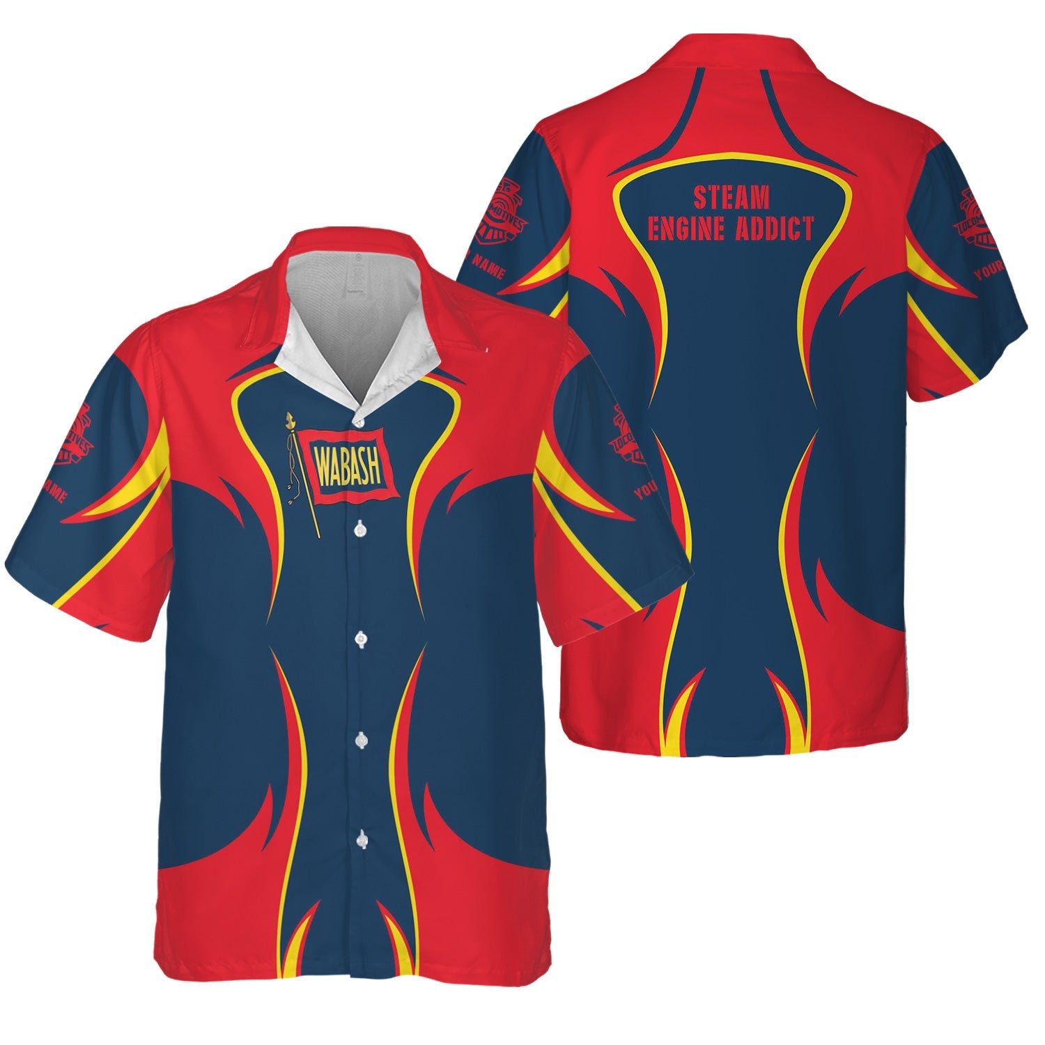 Railspirit Personalized Wabash Railroad Hawaiian Shirt Distinctive Flame Style Shirt For Steam Engine Addict