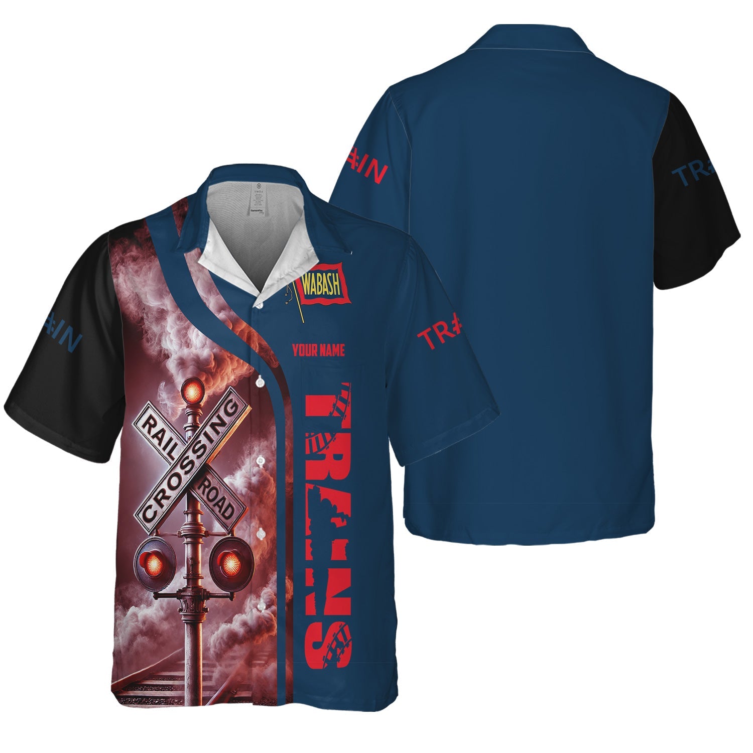 Railspirit Custom Name Wabash Railroad Hawaiian Shirt Railroad Crossing Sign Printed Train Shirt