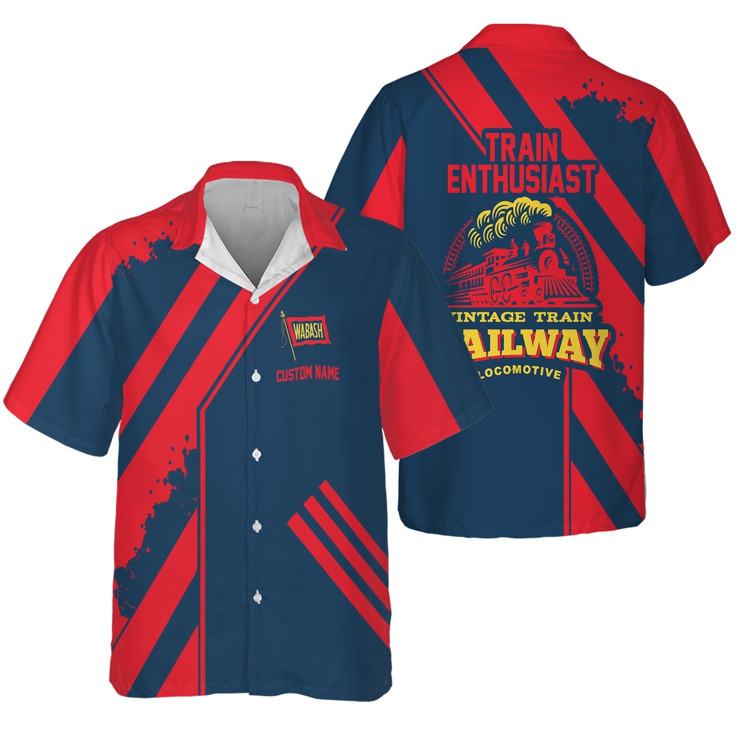Railspirit Personalized Wabash Railroad Hawaiian Shirt Locomotive Design Train Shirt for Train Enthusiast