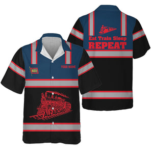 Railspirit Custom Name Wabash Railroad Hawaiian Shirt Eat Train Sleep Repeat Printed Train Shirt