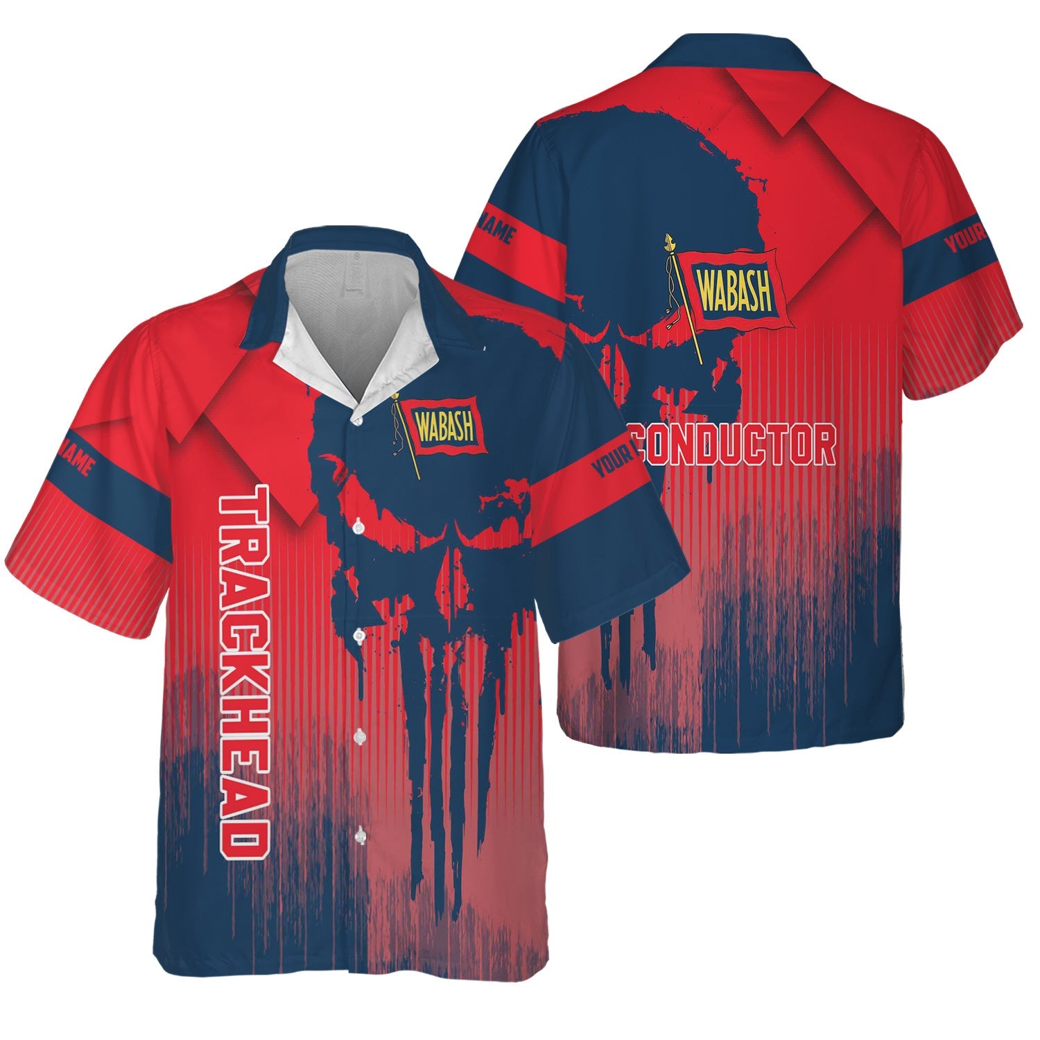 Railspirit Personalized Wabash Railroad Hawaiian Shirt Skull Design with Custom Job Train Shirt for Trackhead Crew