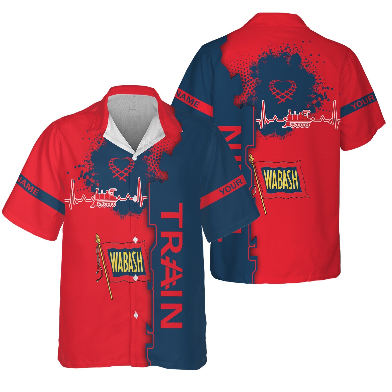 Railspirit Personalized Wabash Railroad Hawaiian Shirt Engine Heartbeat and Track Love Style Shirt Gift Idea For Train Lovers