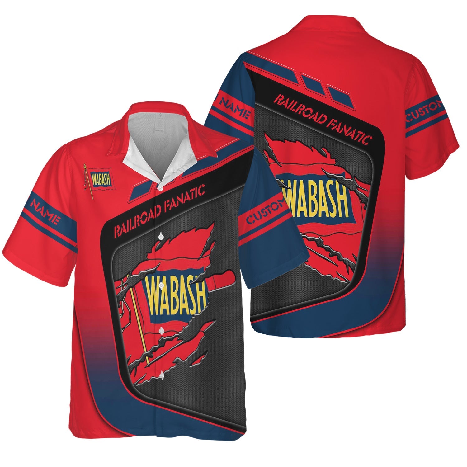 Railspirit Personalized Wabash Railroad Hawaiian Shirt Ripped Texture Style Train Shirt For Railroad Fanatic