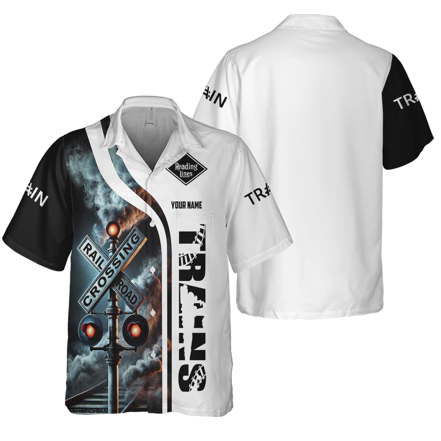 Railspirit Custom Name Reading Railroad Hawaiian Shirt Railroad Crossing Sign Printed Train Shirt