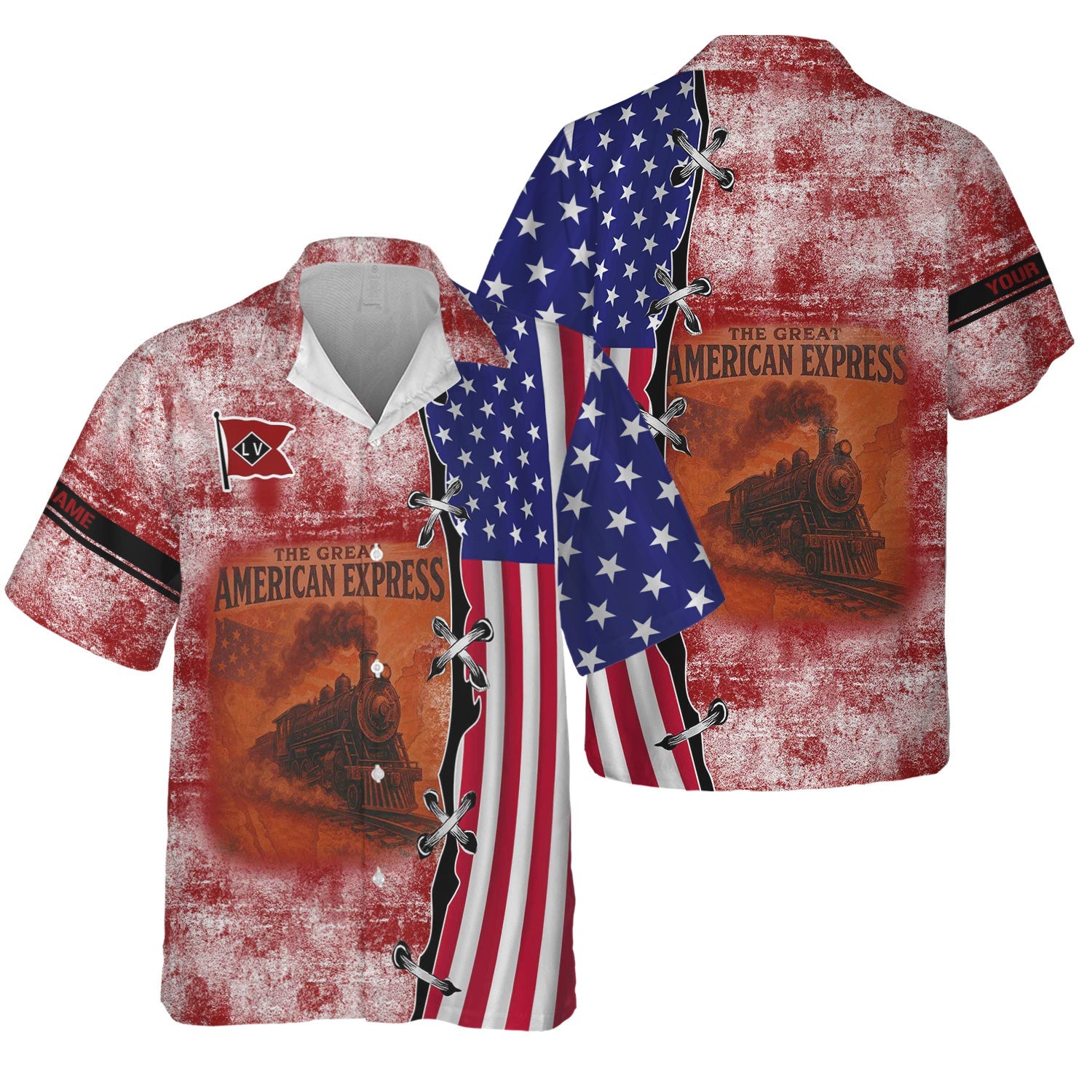 Railspirit Personalized Lehigh Valley Railroad Hawaiian Shirt Retro American Express Train With USA Flag Shirt