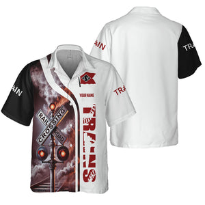 Railspirit Custom Name Lehigh Valley Railroad Hawaiian Shirt Railroad Crossing Sign Printed Train Shirt