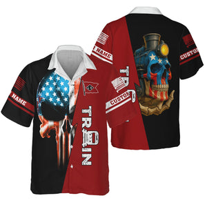 Railspirit Personalized Lehigh Valley Railroad Hawaiian Shirt Train Skull American Flag Shirt All Over Print
