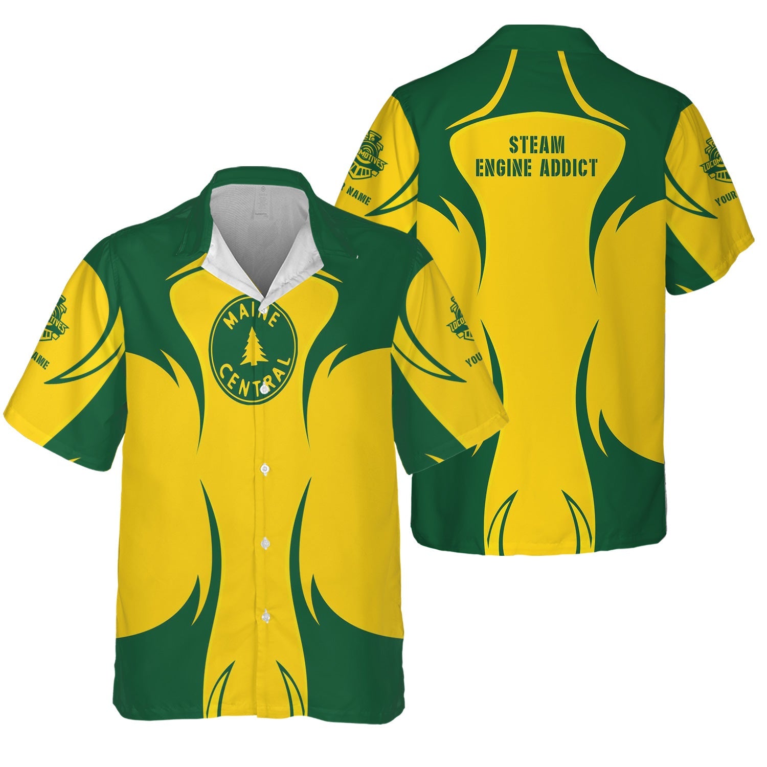 Railspirit Personalized Maine Central Railroad Hawaiian Shirt Distinctive Flame Style Shirt For Steam Engine Addict