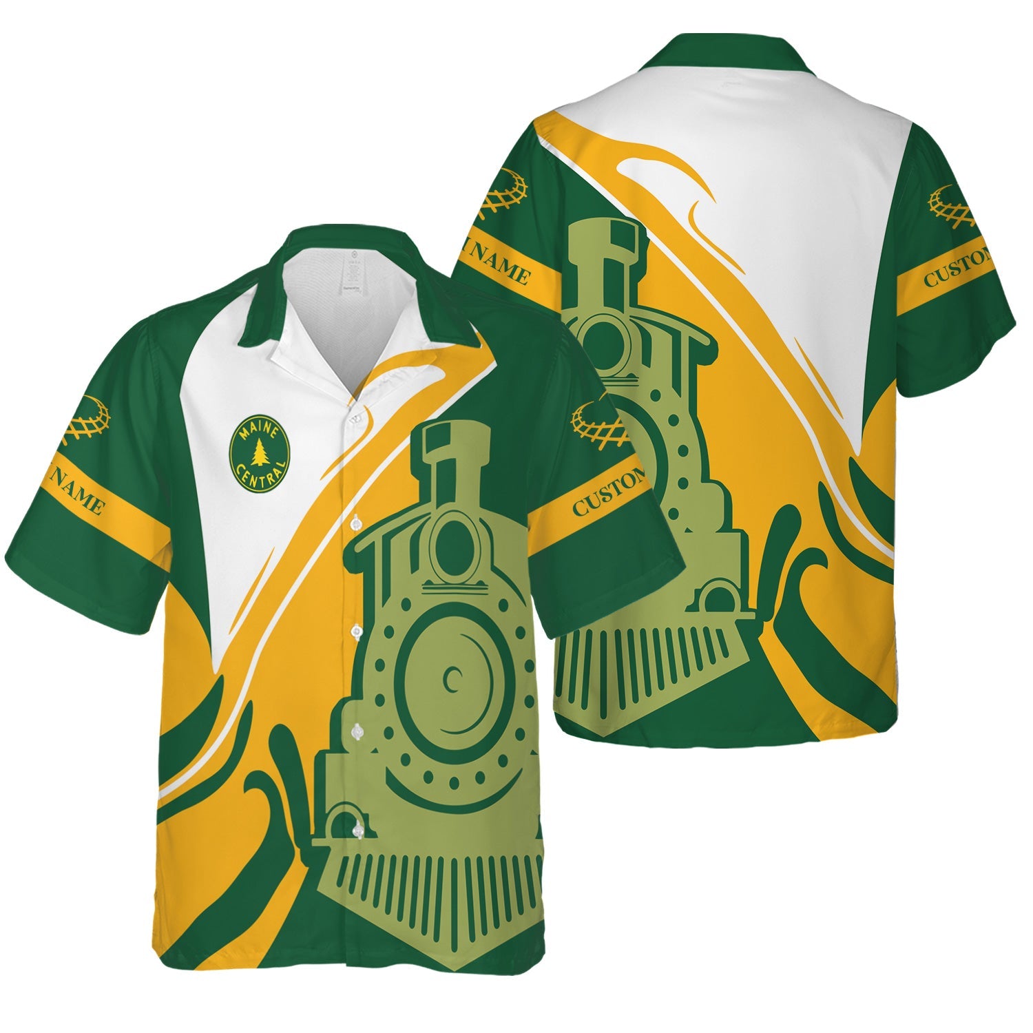 Railspirit Personalized Maine Central Railroad Hawaiian Shirt Flame-Inspired Style Shirt Gift Idea For Train Lovers