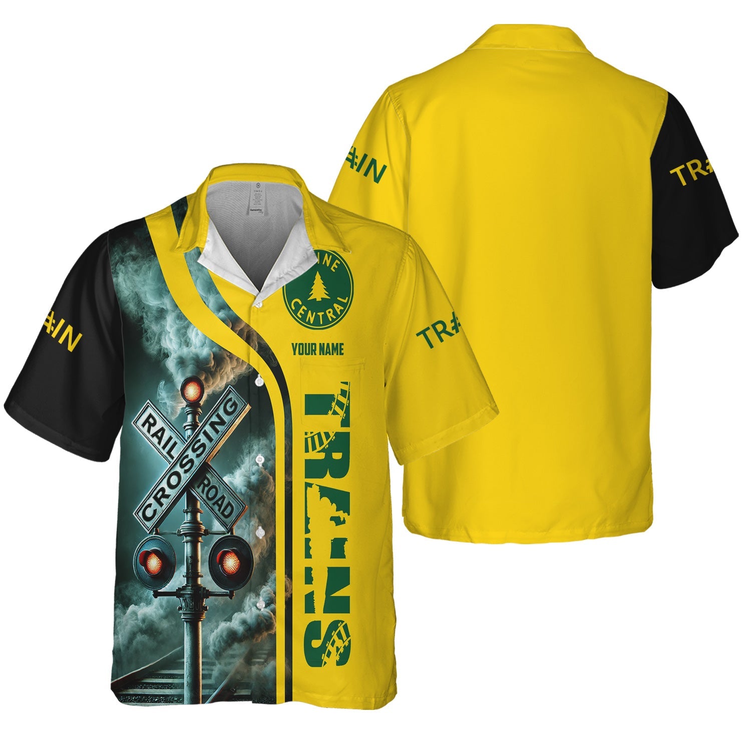 Railspirit Custom Name Maine Central Railroad Hawaiian Shirt Railroad Crossing Sign Printed Train Shirt