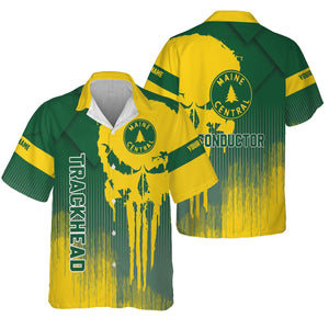 Railspirit Personalized Maine Central Railroad Hawaiian Shirt Skull Design with Custom Job Train Shirt for Trackhead Crew