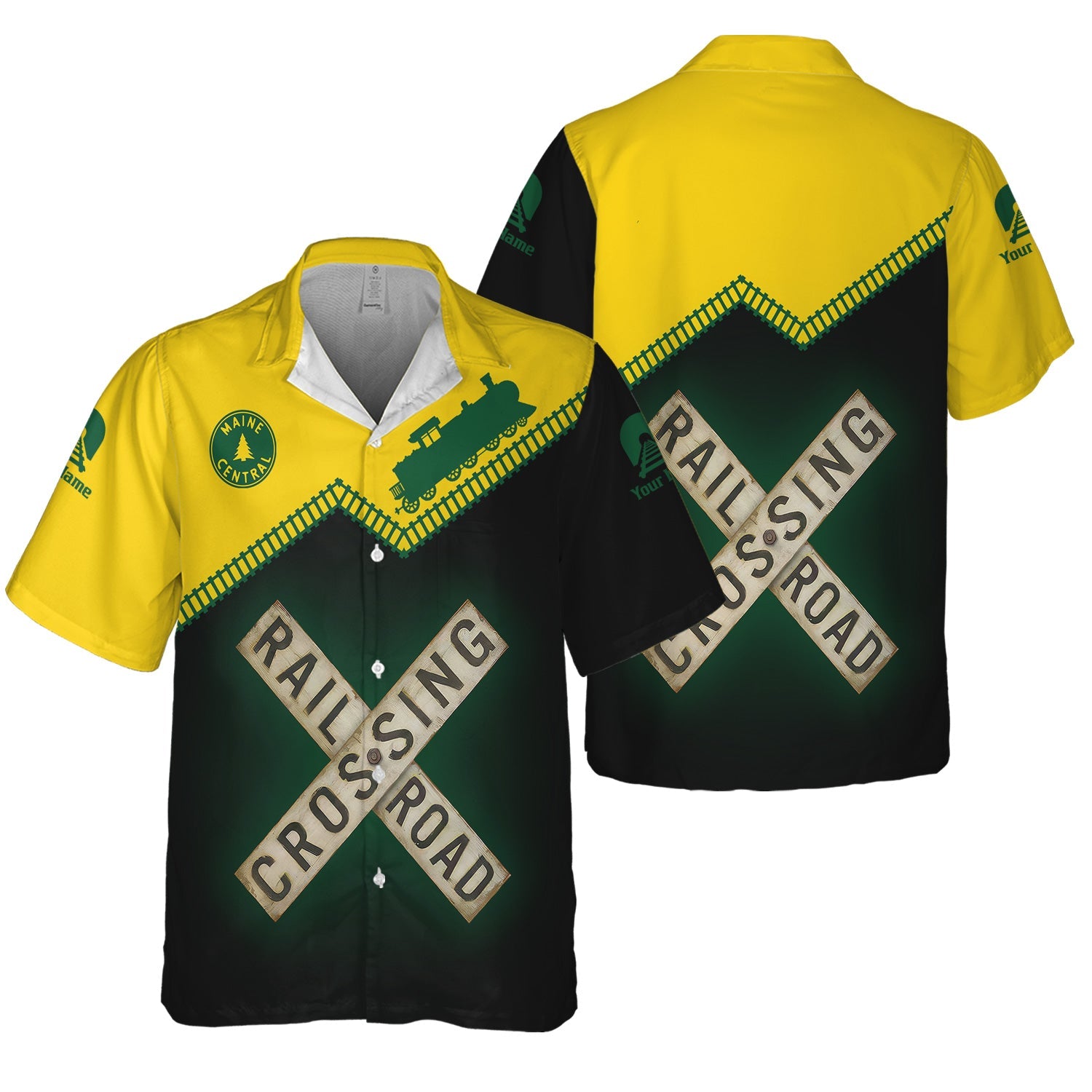 Railspirit Personalized Maine Central Railroad Hawaiian Shirt Railroad Crossing Printed Train Track Shirt