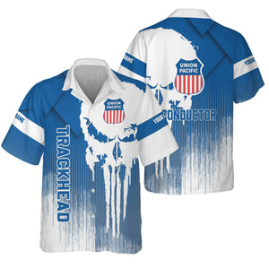 Railspirit Personalized Union Pacific Railroad Hawaiian Shirt Skull Design with Custom Job Big Boy Train Shirt for Trackhead Crew