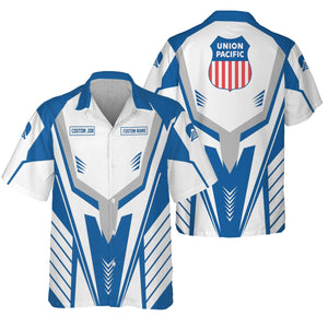 Railspirit Personalized Union Pacific Railroad Hawaiian Shirt Workwear-Inspired with Custom Position Big Boy Train Shirt