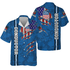Railspirit Personalized Union Pacific Railroad Hawaiian Shirt USA Flag Claw Art with Custom Job Big Boy Train Shirt