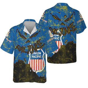 Railspirit Personalized Union Pacific Railroad Hawaiian Shirt Torn Graphic Style Big Boy Train Shirt For Rail Junkie