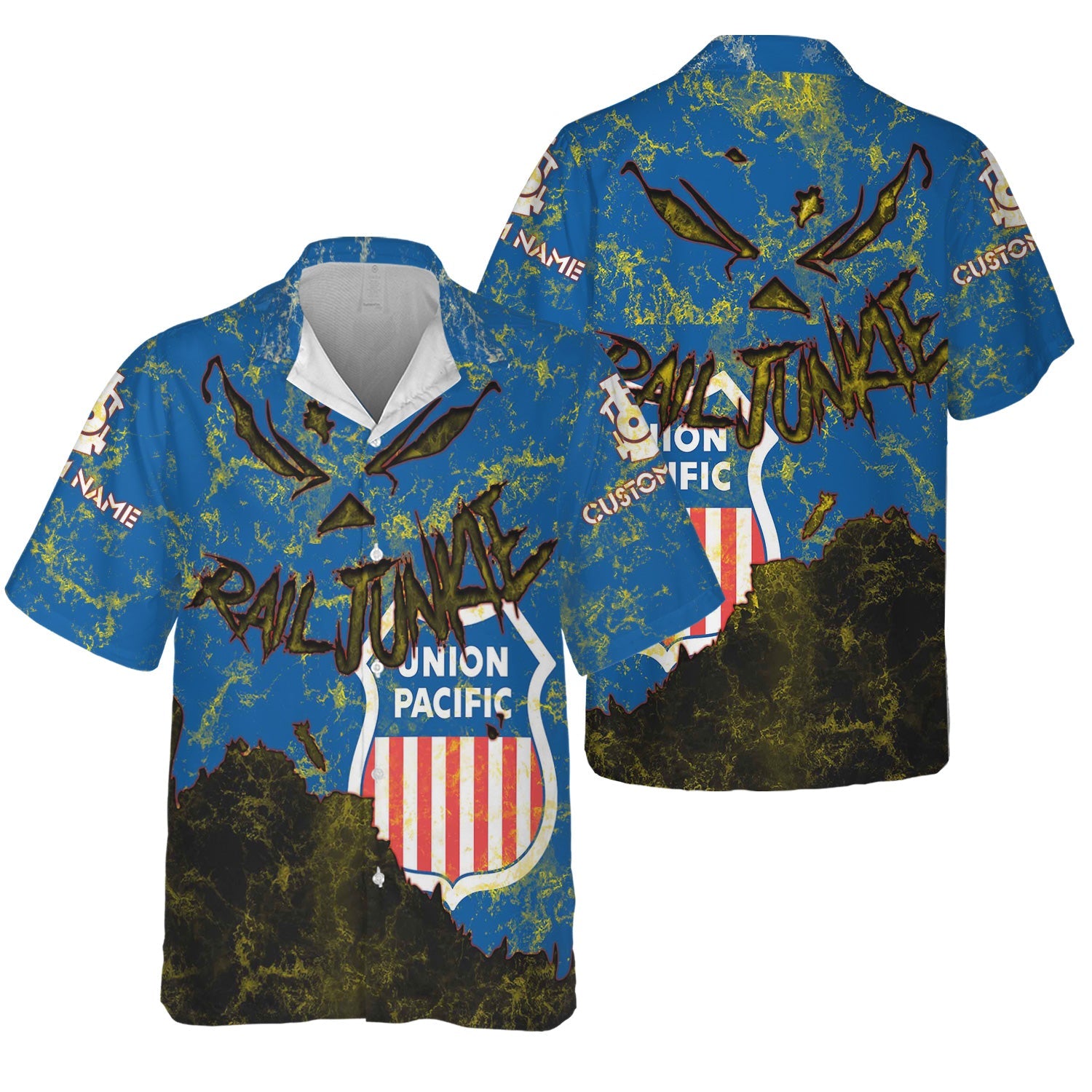 Railspirit Personalized Union Pacific Railroad Hawaiian Shirt Torn Graphic Style Big Boy Train Shirt For Rail Junkie