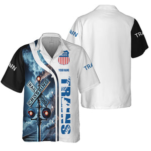 Railspirit Custom Name Union Pacific Railroad Hawaiian Shirt Railroad Crossing Sign Big Boy Printed Train Shirt