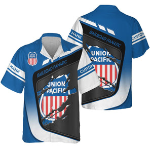 Railspirit Personalized Union Pacific Railroad Hawaiian Shirt Ripped Texture Style Big Boy Train Shirt For Railroad Fanatic
