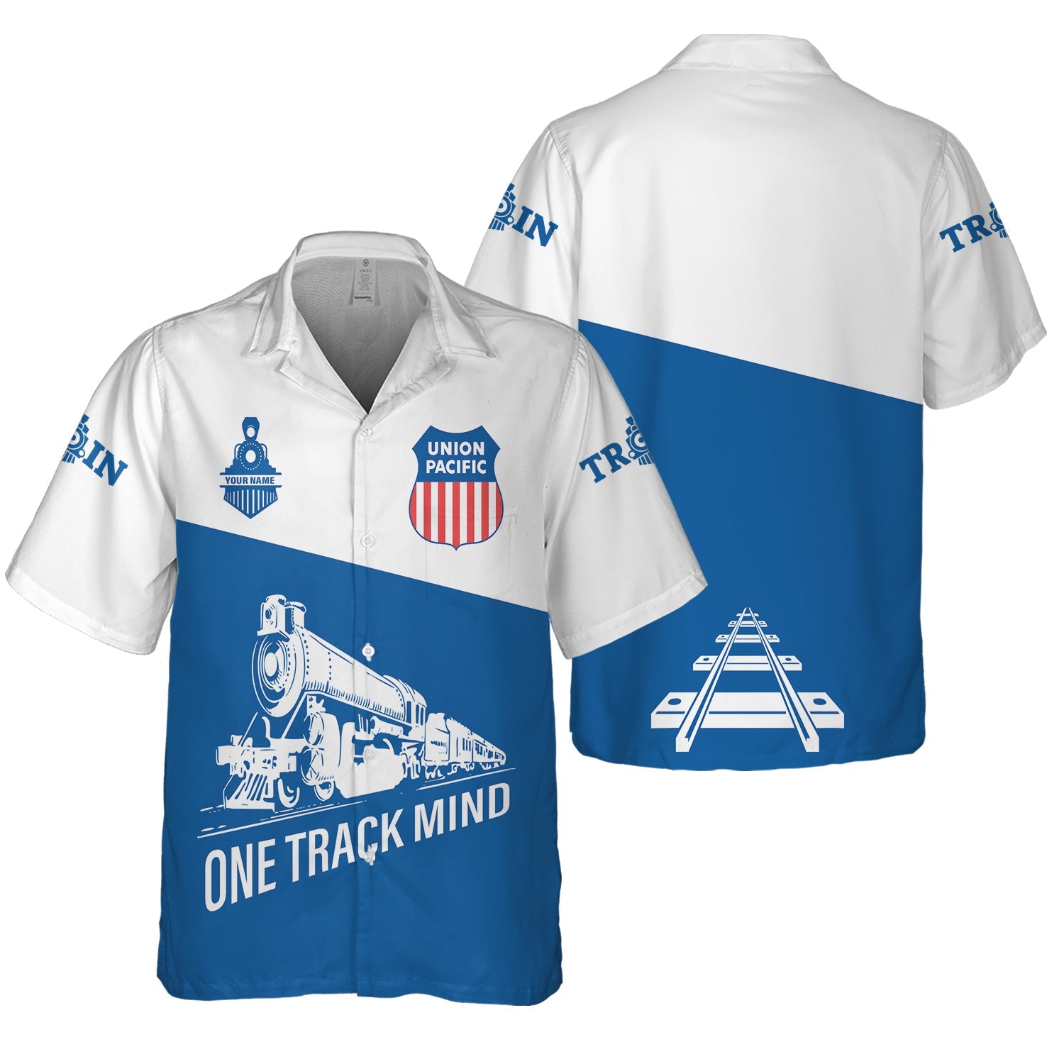 Railspirit Personalized Union Pacific Railroad Hawaiian Shirt One Track Mind Unisex Train Shirt Gift Idea For Train Lover